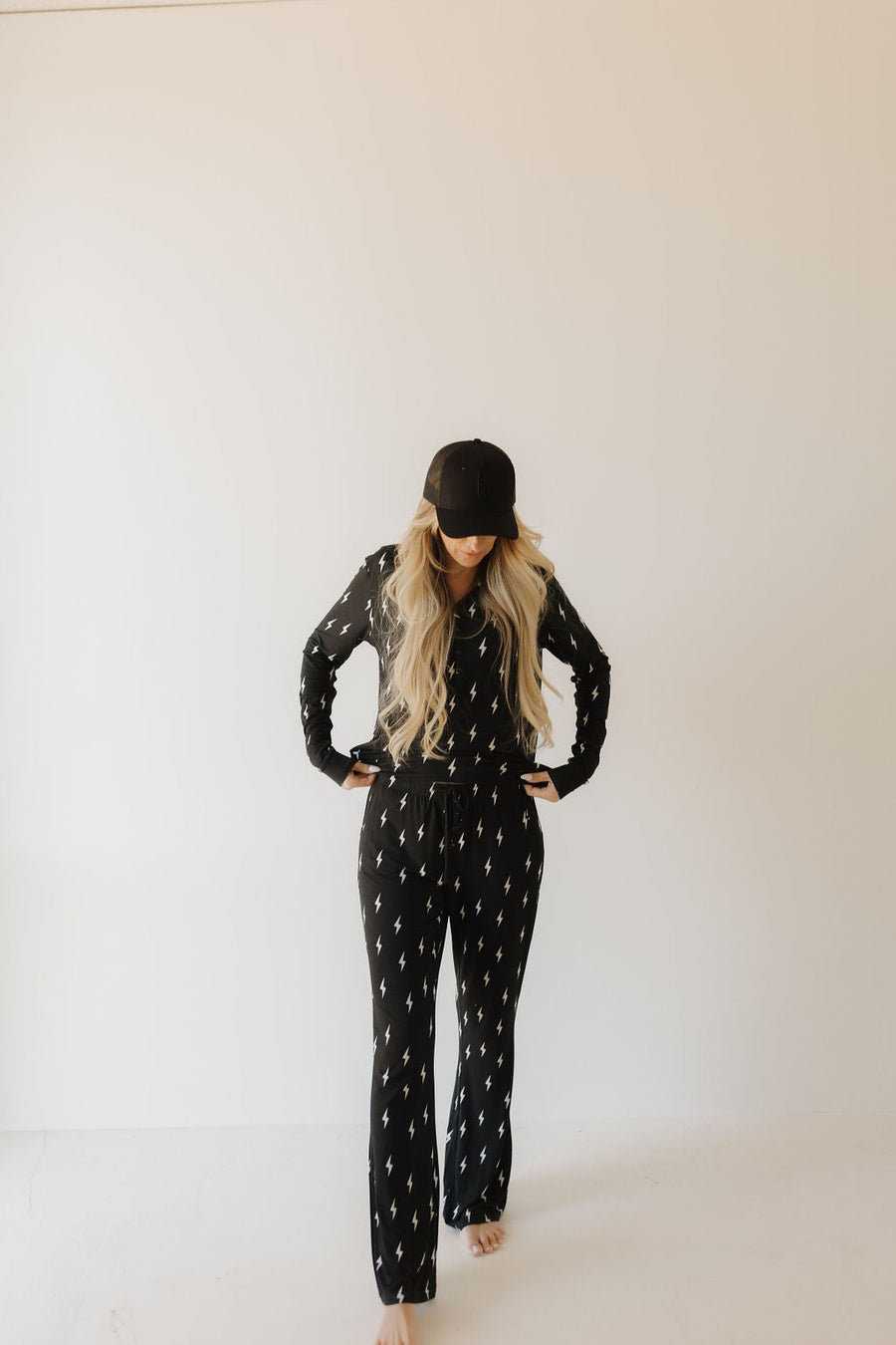Women's Long Sleeve Bamboo Pajama | Midnight Lightning Bolt forever french baby