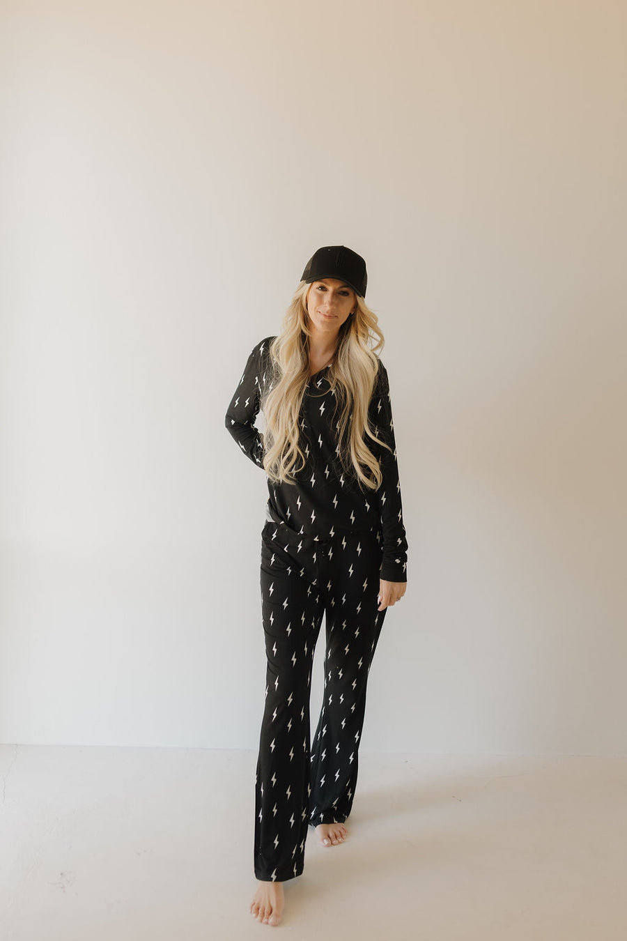 Women's Long Sleeve Bamboo Pajama | Midnight Lightning Bolt forever french baby