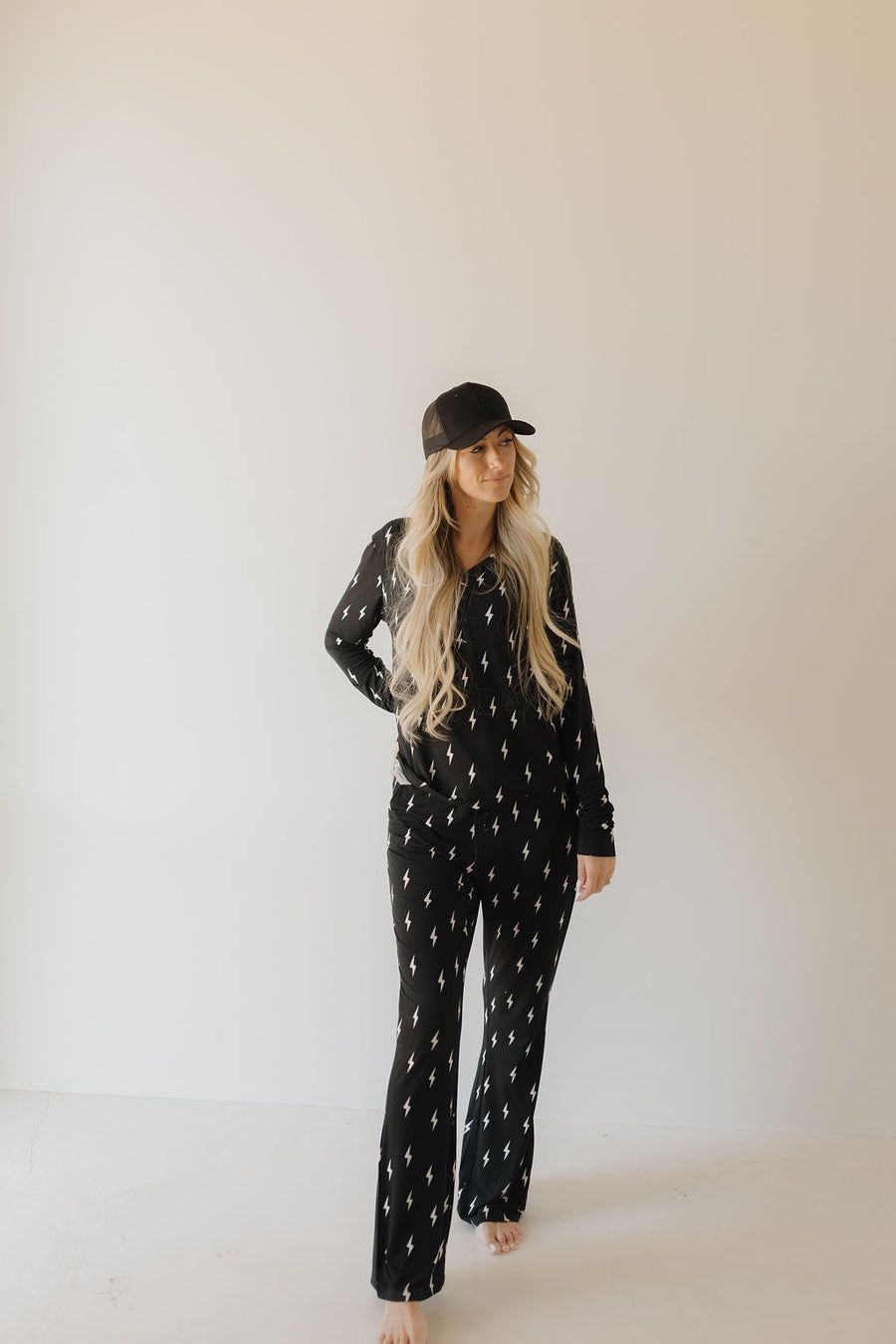 Women's Long Sleeve Bamboo Pajama | Midnight Lightning Bolt forever french baby