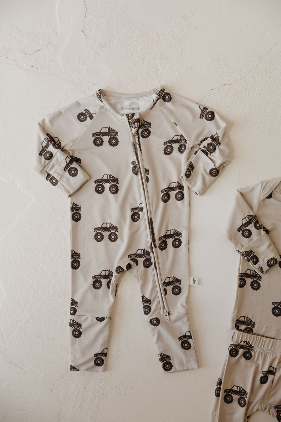Bamboo Zip Pajamas | Monster Truck forever french baby