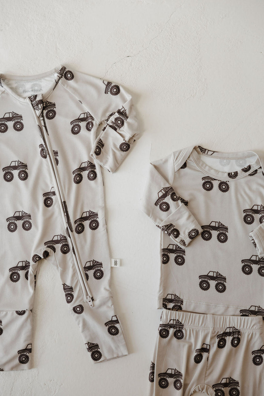 Bamboo Zip Pajamas | Monster Truck forever french baby