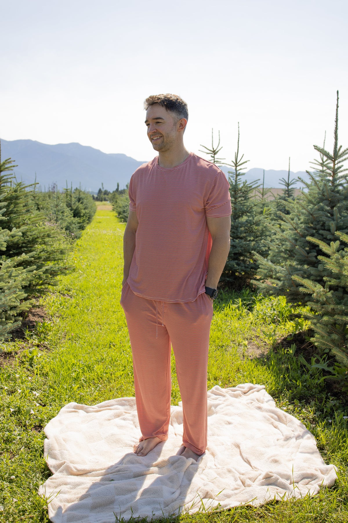 Men's Short Sleeve Pajamas | Peppermint Stripe Ribbed forever french baby