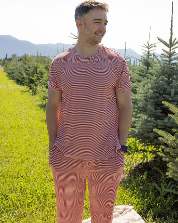 Men's Short Sleeve Pajamas | Peppermint Stripe Ribbed forever french baby