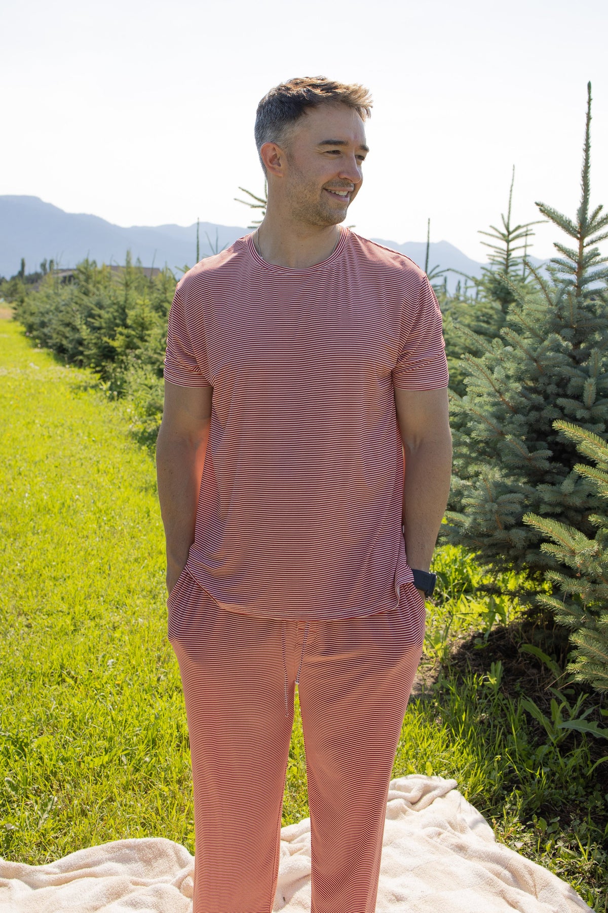 Men's Short Sleeve Pajamas | Peppermint Stripe Ribbed forever french baby