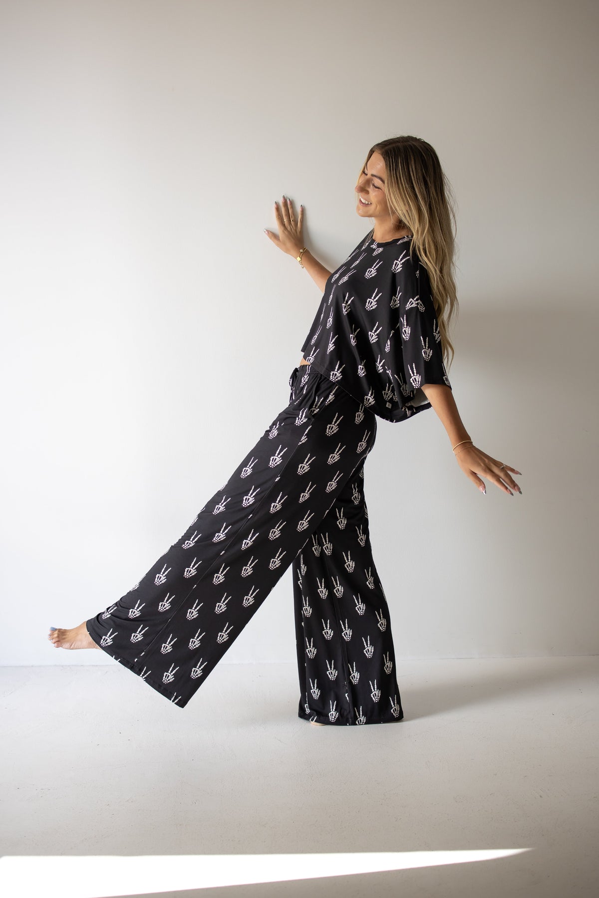 PRE- ORDER ships October 9th | Women's Bamboo Crop Tee Lounge Set | Midnight Skelly forever french baby