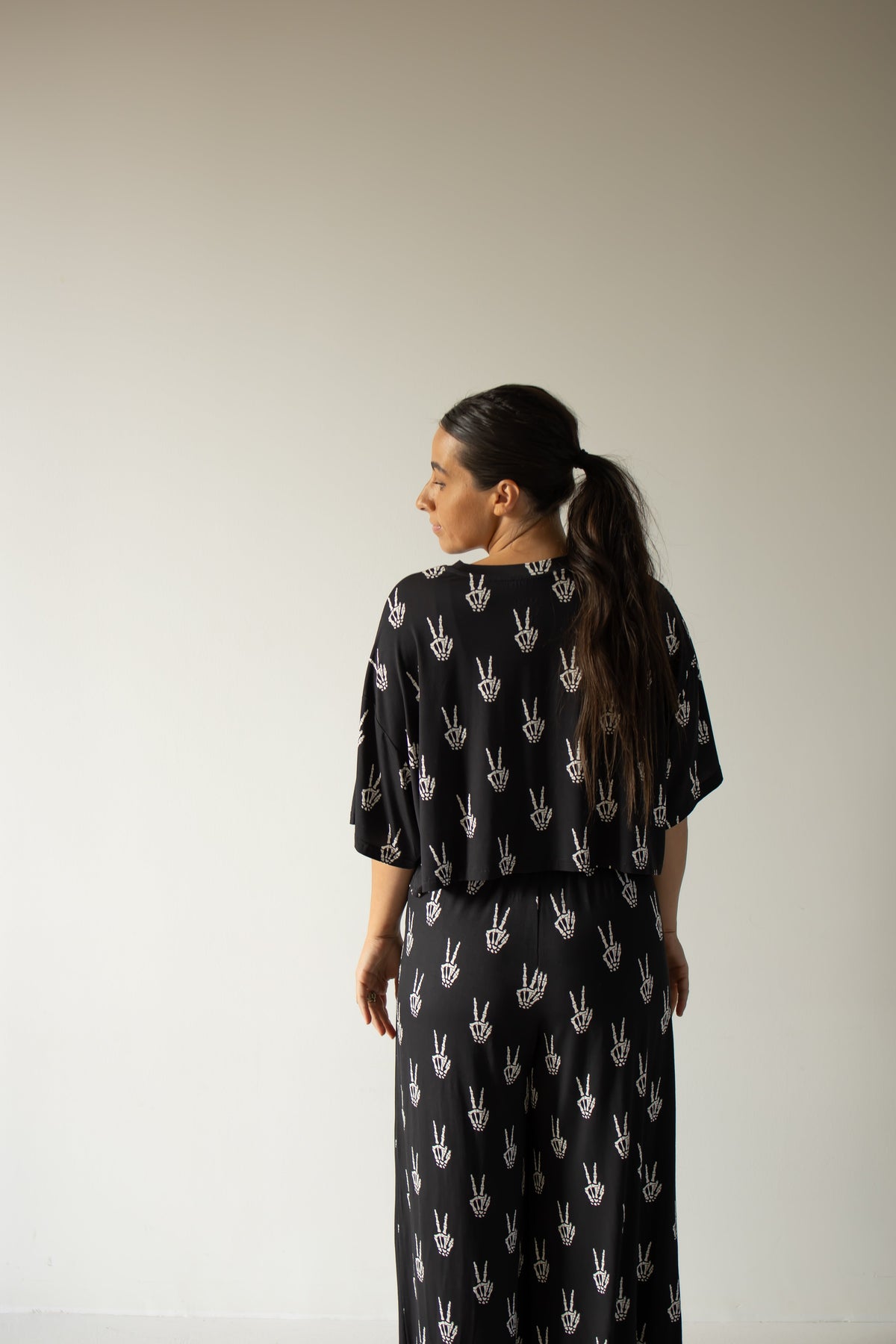 PRE- ORDER ships October 9th | Women's Bamboo Crop Tee Lounge Set | Midnight Skelly forever french baby