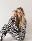 Women's Bamboo Pajama | Black & White Wavy Checkerboard