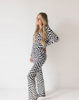 Women's Bamboo Pajama | Black & White Wavy Checkerboard