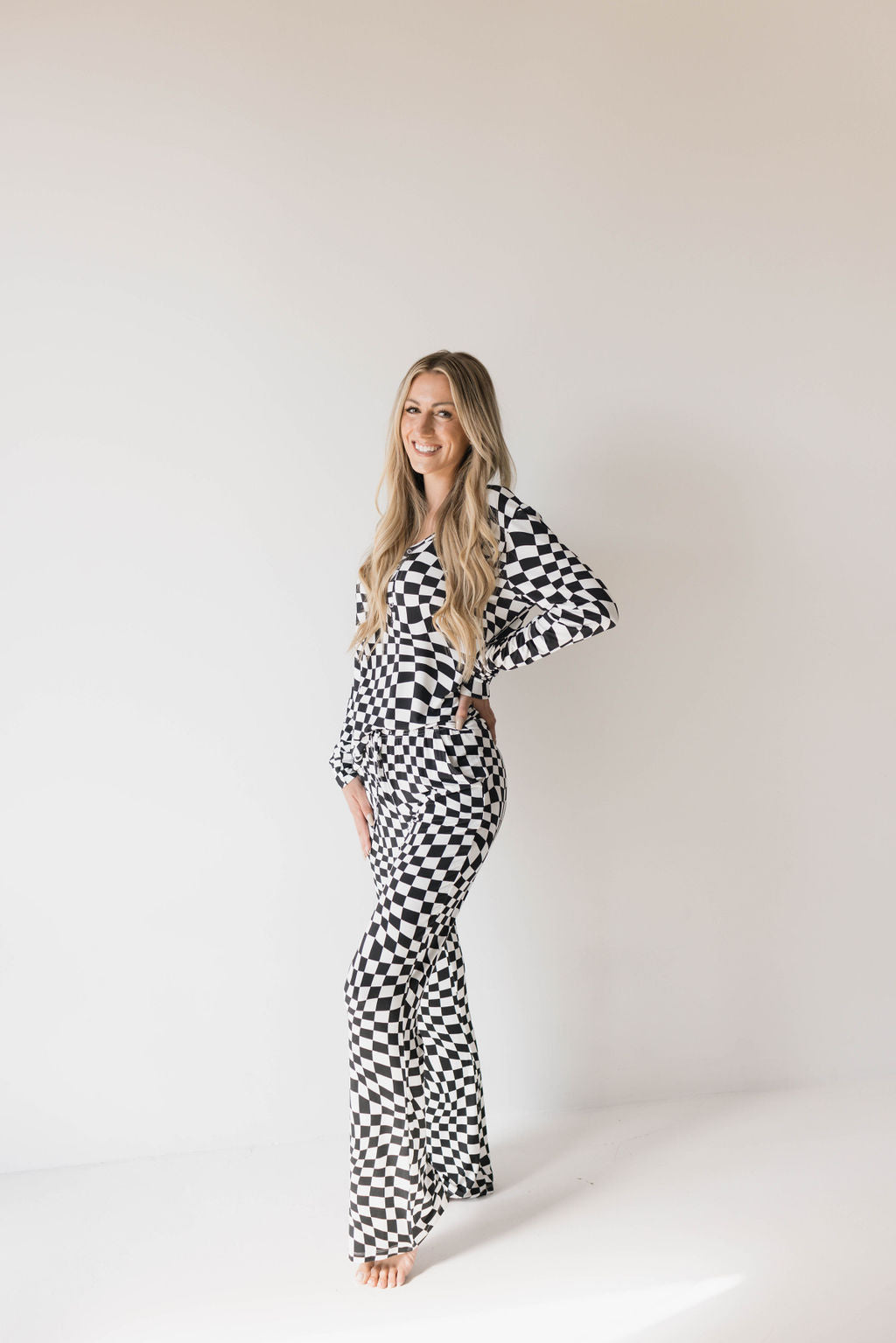 Women's Bamboo Pajama | Black &amp; White Wavy Checkerboard