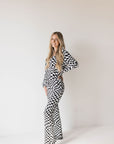Women's Bamboo Pajama | Black & White Wavy Checkerboard
