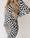 Women's Bamboo Pajama | Black & White Wavy Checkerboard