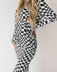 Women's Bamboo Pajama | Black & White Wavy Checkerboard