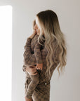 Women's Long Sleeve Bamboo Pajama | Faded Brown Checkerboard
