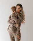 Women's Long Sleeve Bamboo Pajama | Faded Brown Checkerboard