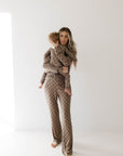 Women's Long Sleeve Bamboo Pajama | Faded Brown Checkerboard