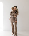 Women's Long Sleeve Bamboo Pajama | Faded Brown Checkerboard