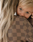 Women's Long Sleeve Bamboo Pajama | Faded Brown Checkerboard