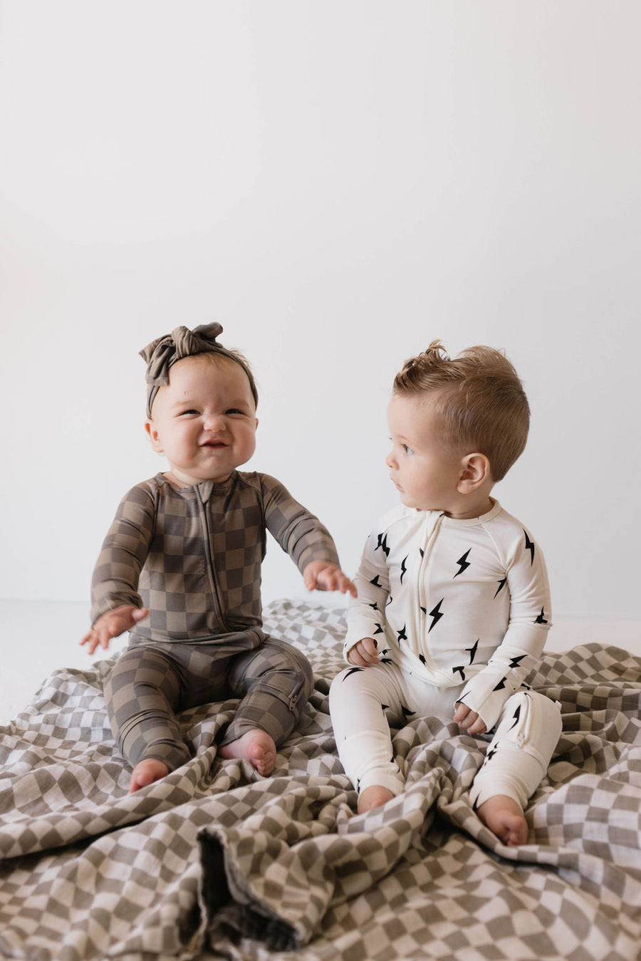 Bamboo Zip Pajamas | White & Black Lightning Bolt forever french baby