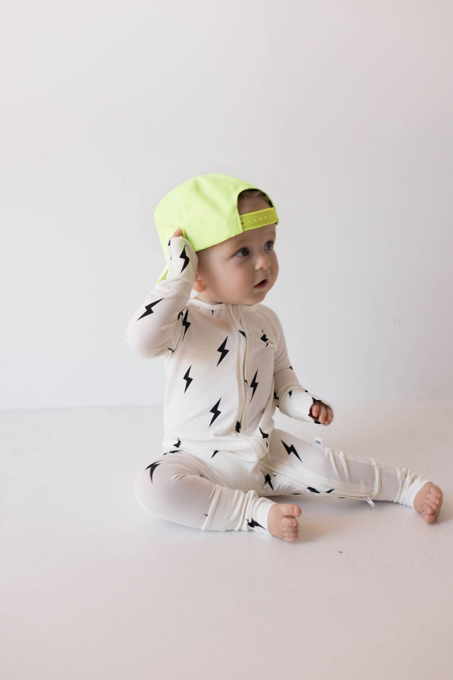Bamboo Zip Pajamas | White & Black Lightning Bolt forever french baby