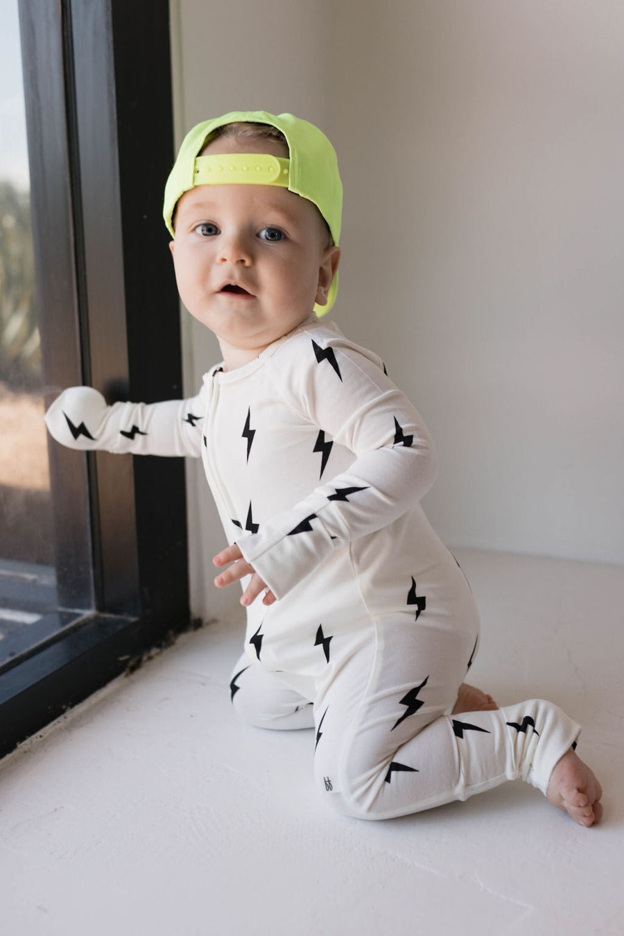 Bamboo Zip Pajamas | White & Black Lightning Bolt forever french baby