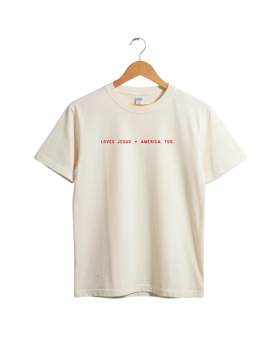 Loves Jesus + America, Too. Kids/Youth Tee Saved by Grace Co.