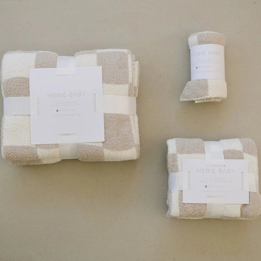 Taupe Checkered Plush Blanket Mebie Baby