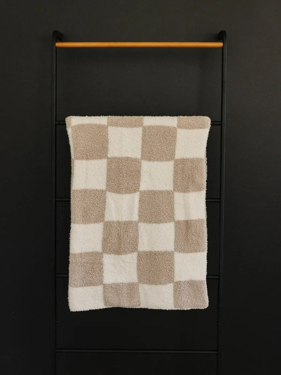 Taupe Checkered Plush Blanket Mebie Baby