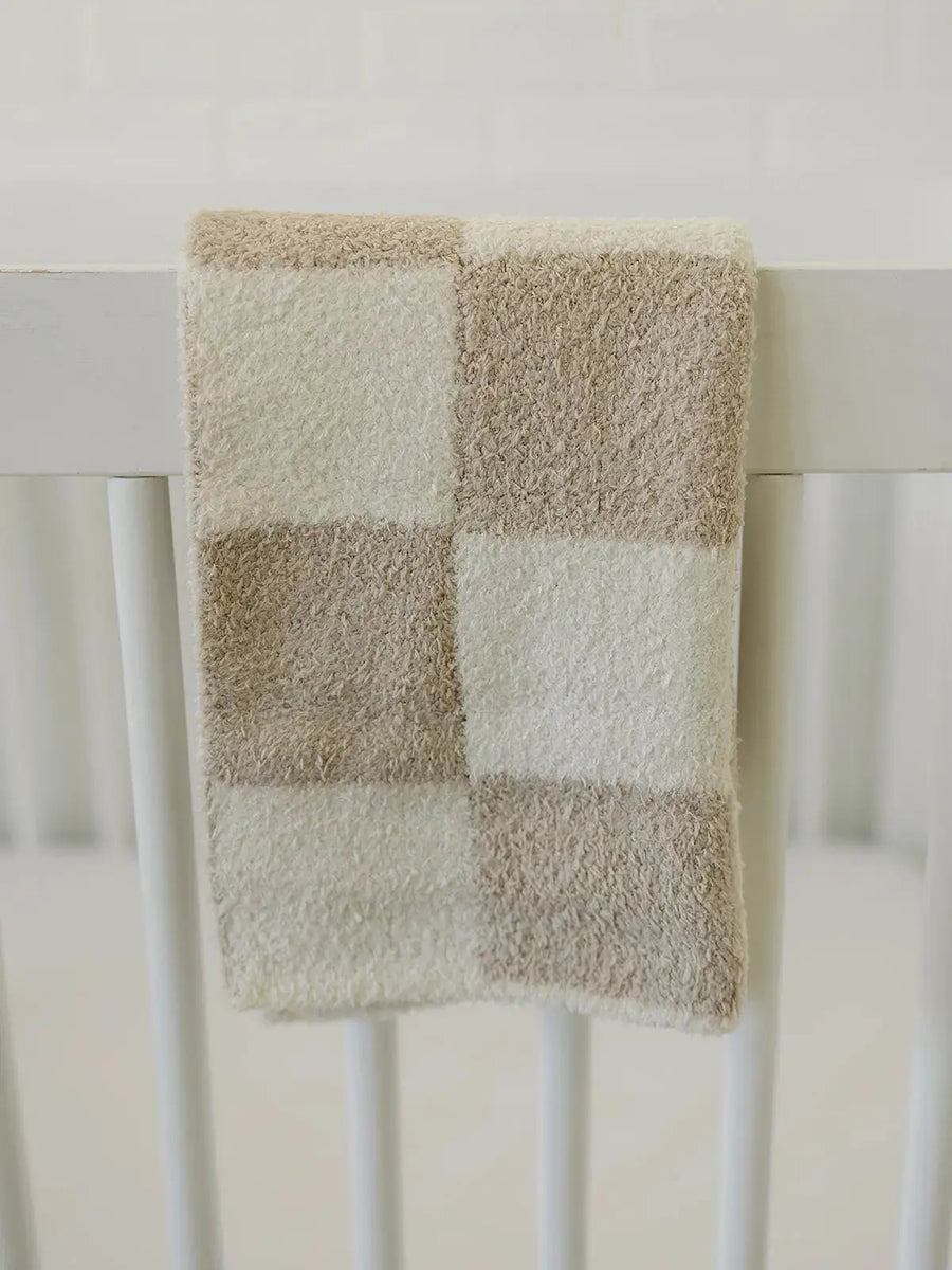 Taupe Checkered Plush Blanket Mebie Baby