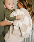 Taupe Checkered Plush Blanket