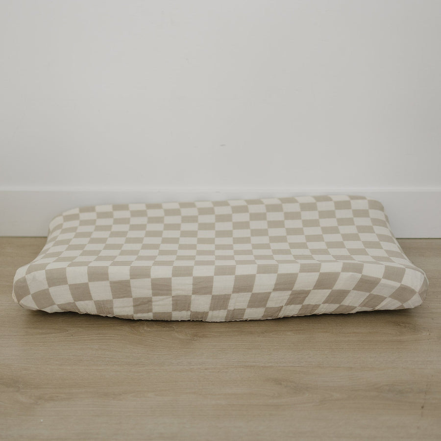 Taupe Checkered Muslin Changing Pad Cover