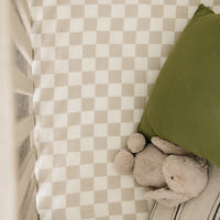 Taupe Checkered Muslin Crib Sheet