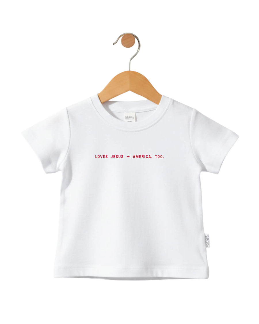 Loves Jesus + America, Too. Kids/Youth Tee Saved by Grace Co.