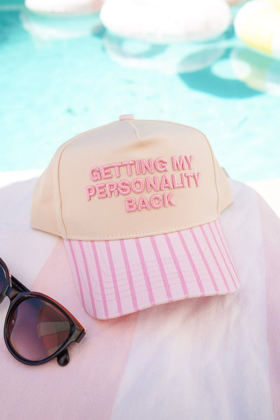 Getting my Personality Back - Pink Stripe Trucker Hat KenzKustomz