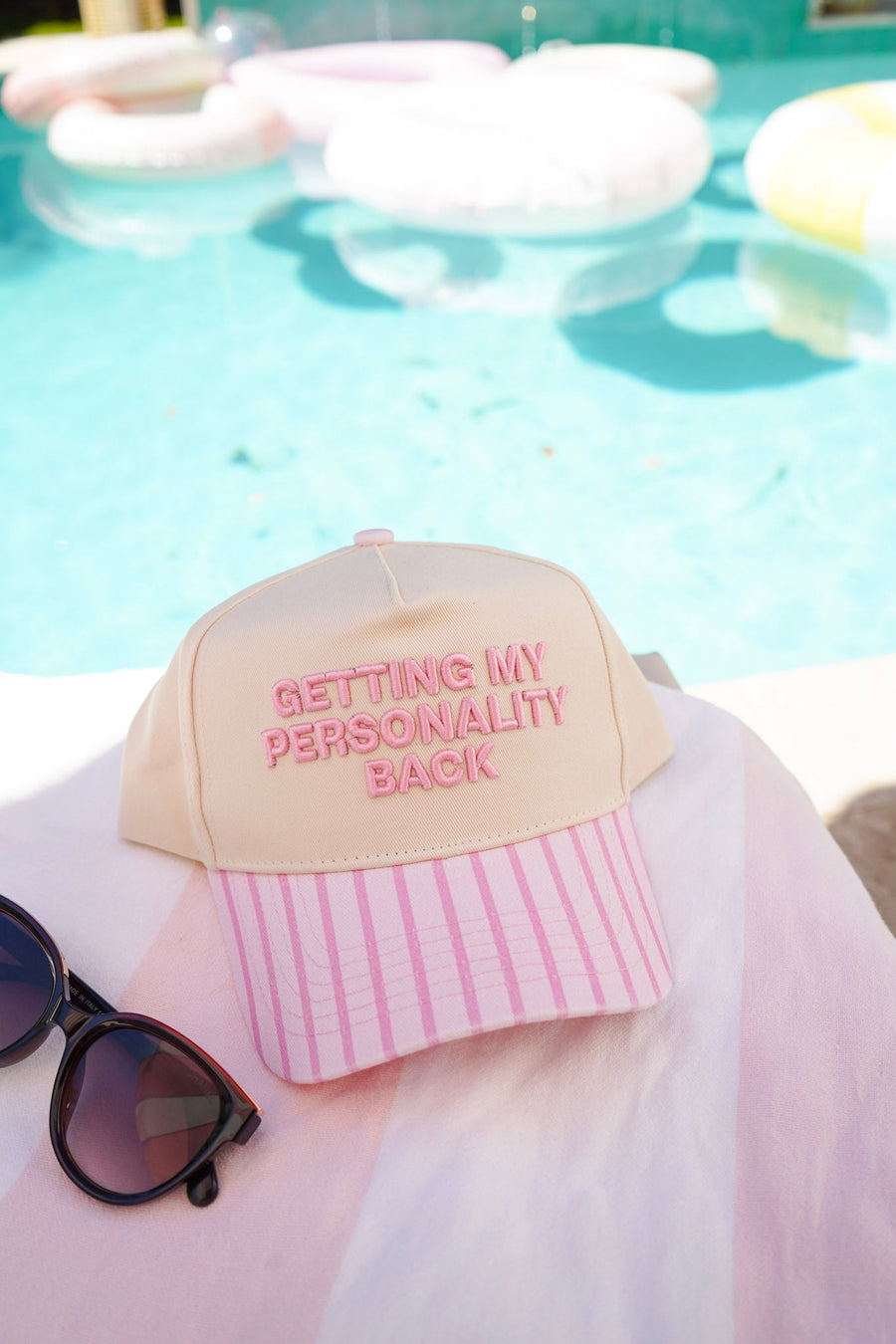 Getting my Personality Back - Pink Stripe Trucker Hat KenzKustomz