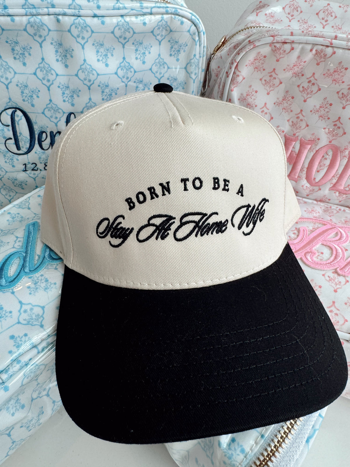 Born To Be A Stay At Home Wife - Black Vintage Trucker Hat KenzKustomz