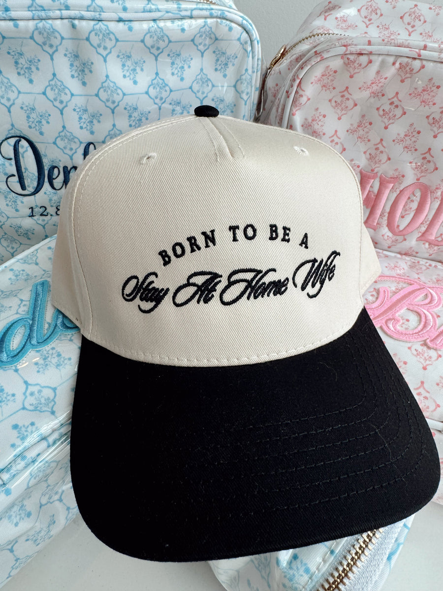 Born To Be A Stay At Home Wife - Black Vintage Trucker Hat KenzKustomz