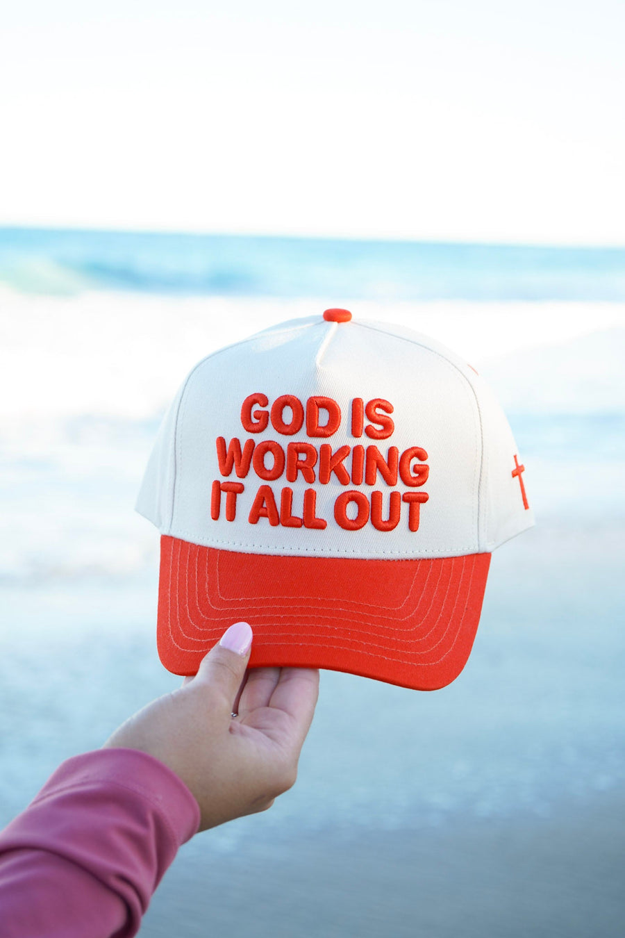 God Is Working It All Out - Red Trucker Hat KenzKustomz
