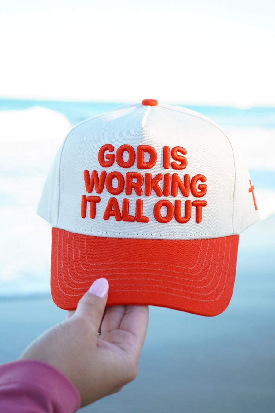 God Is Working It All Out - Red Trucker Hat KenzKustomz