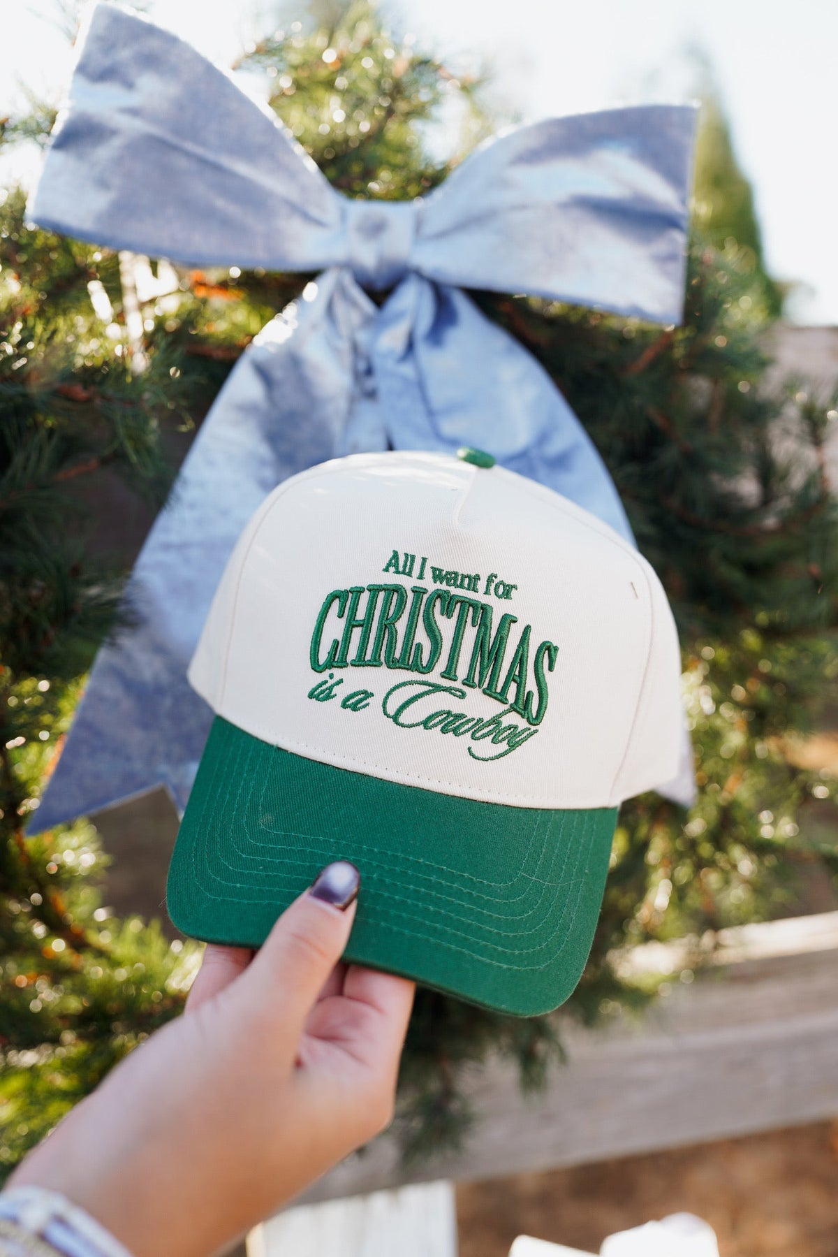 All I want for Christmas is a Cowboy - Green Vintage Trucker Hat KenzKustomz