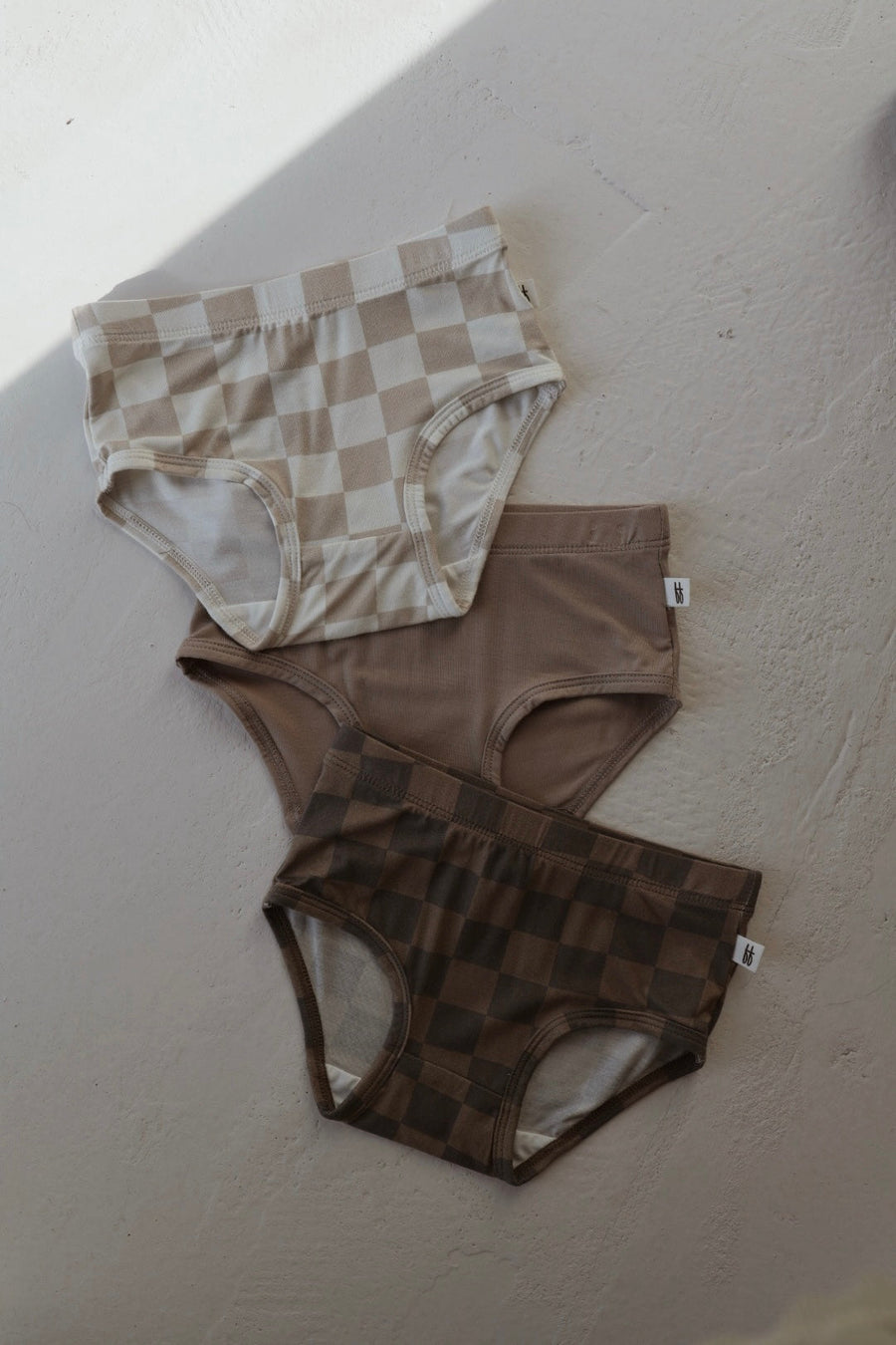 Girl's Bamboo Briefs (3 Pack) | Checkerboard, Taupe & Faded Checkerboard forever french baby