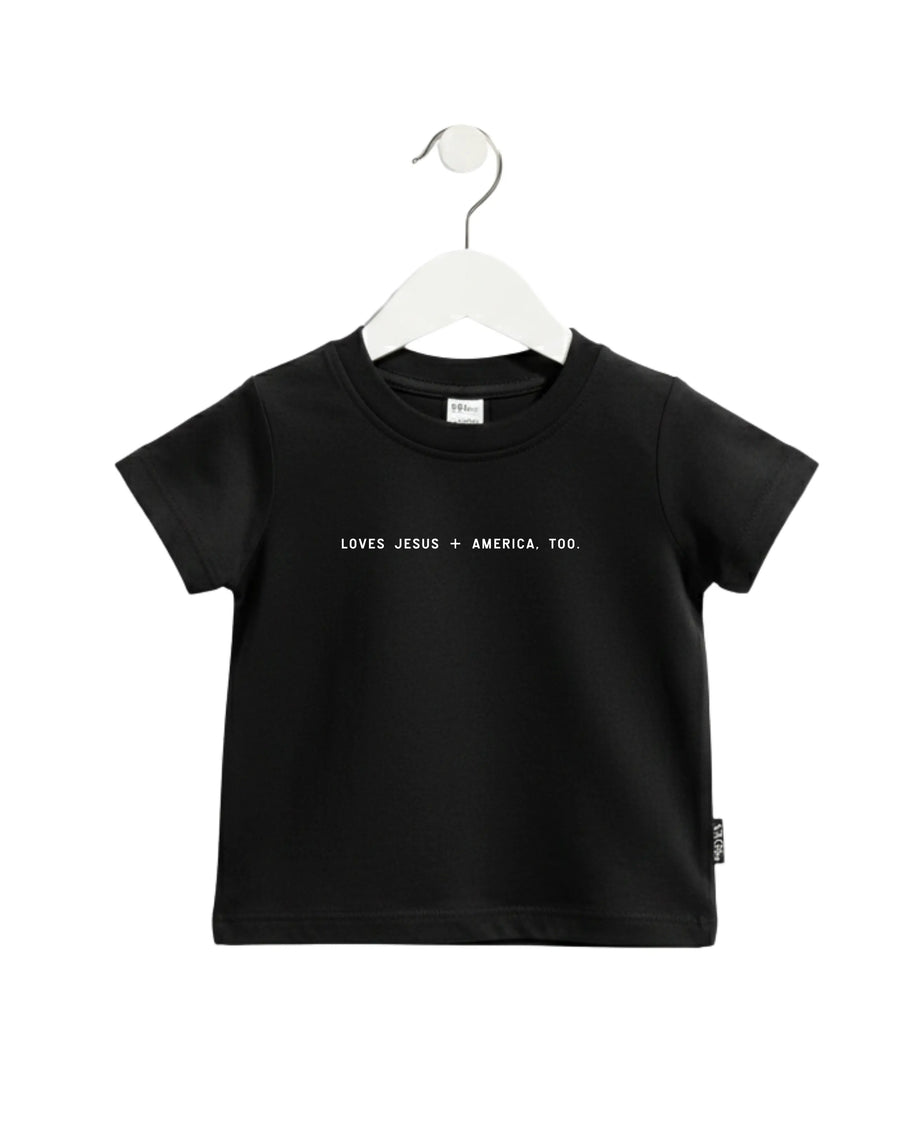 Loves Jesus + America, Too. Kids/Youth Tee Saved by Grace Co.