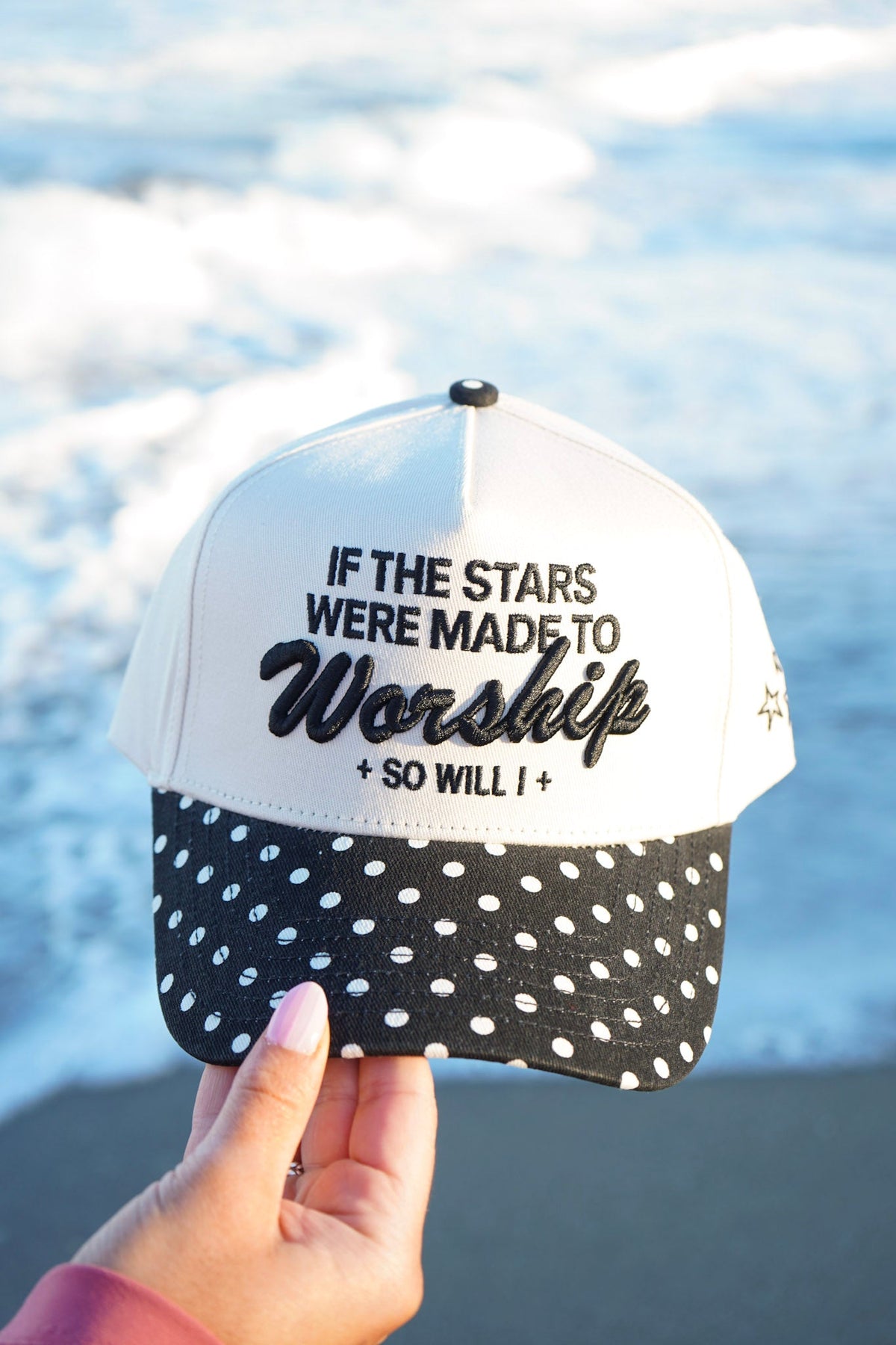 Stars Were Made to Worship - Black Polka Dot Trucker Hat KenzKustomz