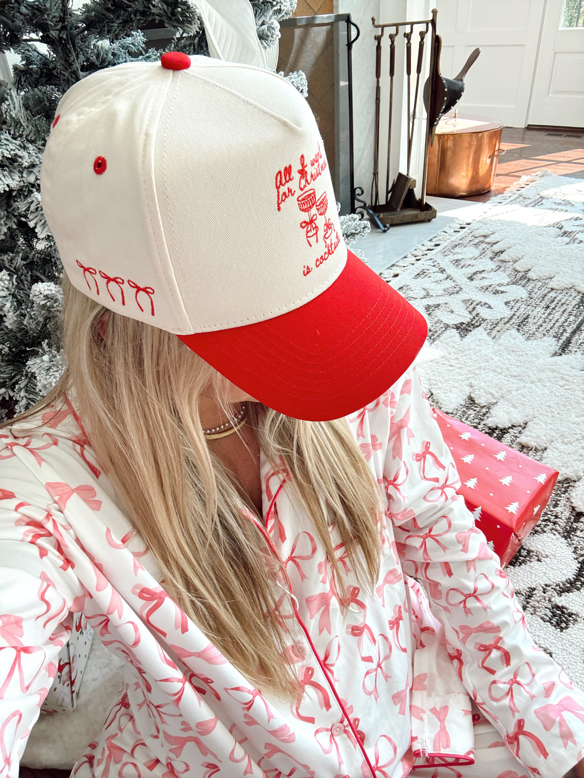 All I Want for Christmas is Cocktails - Red Vintage Trucker Hat KenzKustomz