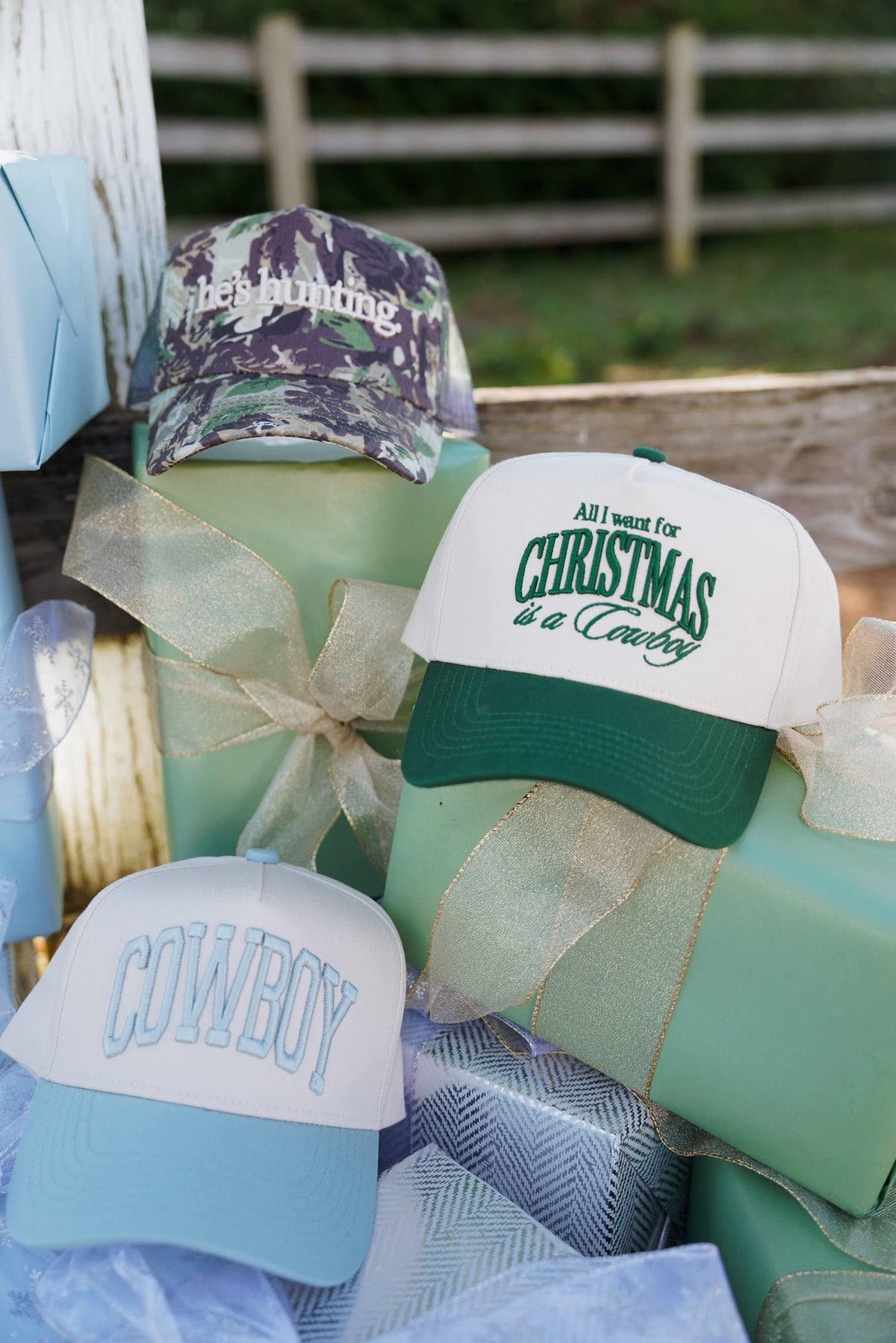 All I want for Christmas is a Cowboy - Green Vintage Trucker Hat KenzKustomz