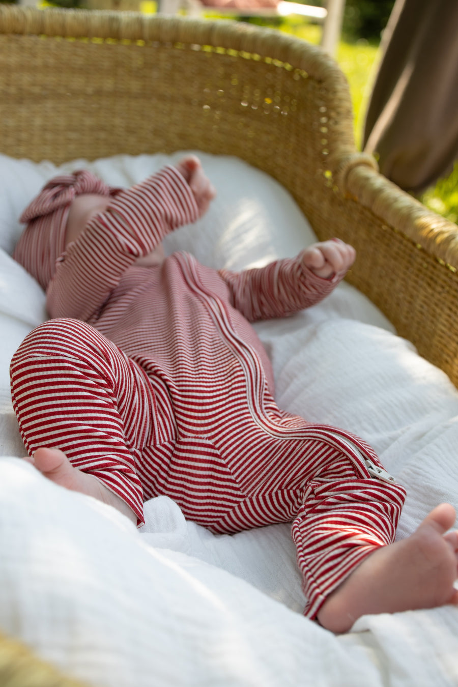 Bamboo Zip Pajamas | Peppermint Stripe Ribbed forever french baby