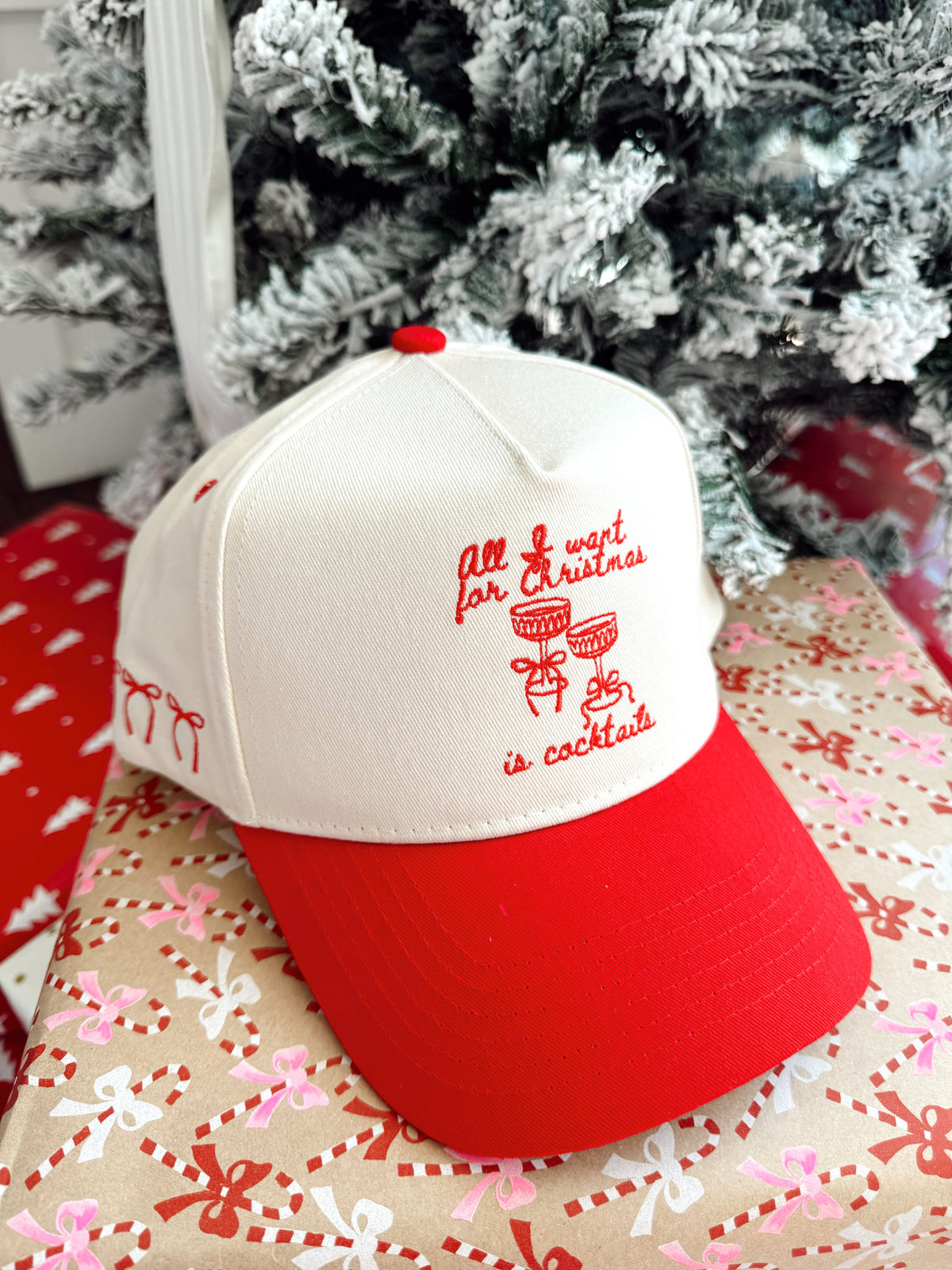 All I Want for Christmas is Cocktails - Red Vintage Trucker Hat KenzKustomz