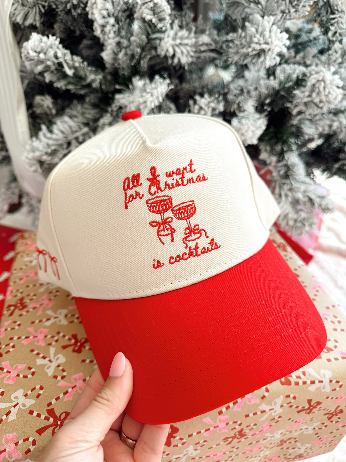 All I Want for Christmas is Cocktails - Red Vintage Trucker Hat KenzKustomz