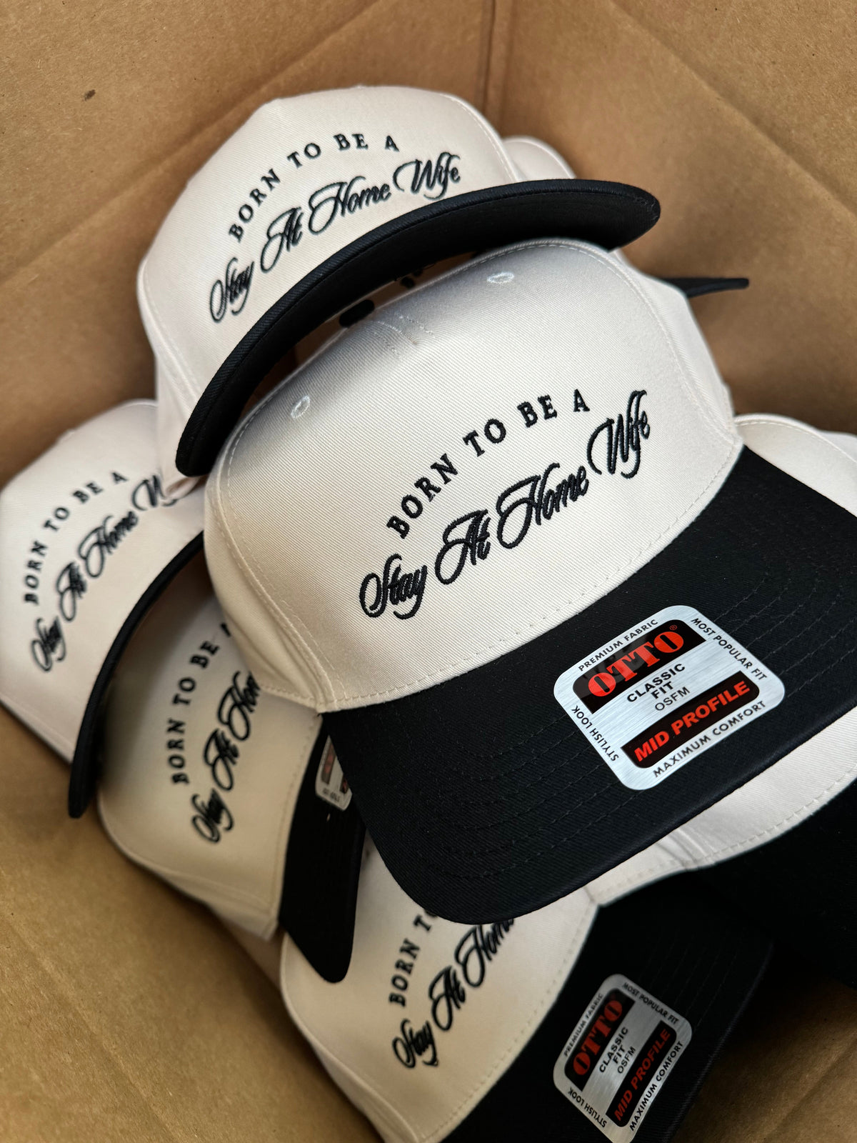 Born To Be A Stay At Home Wife - Black Vintage Trucker Hat KenzKustomz