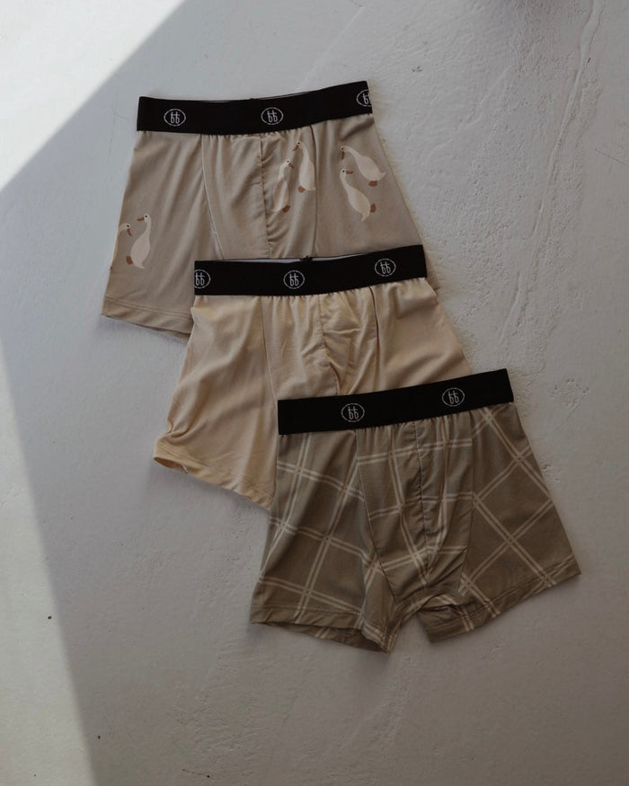 Bamboo Boxers (3 Pack) | Silly Goose, Bone & Linen Grid forever french baby