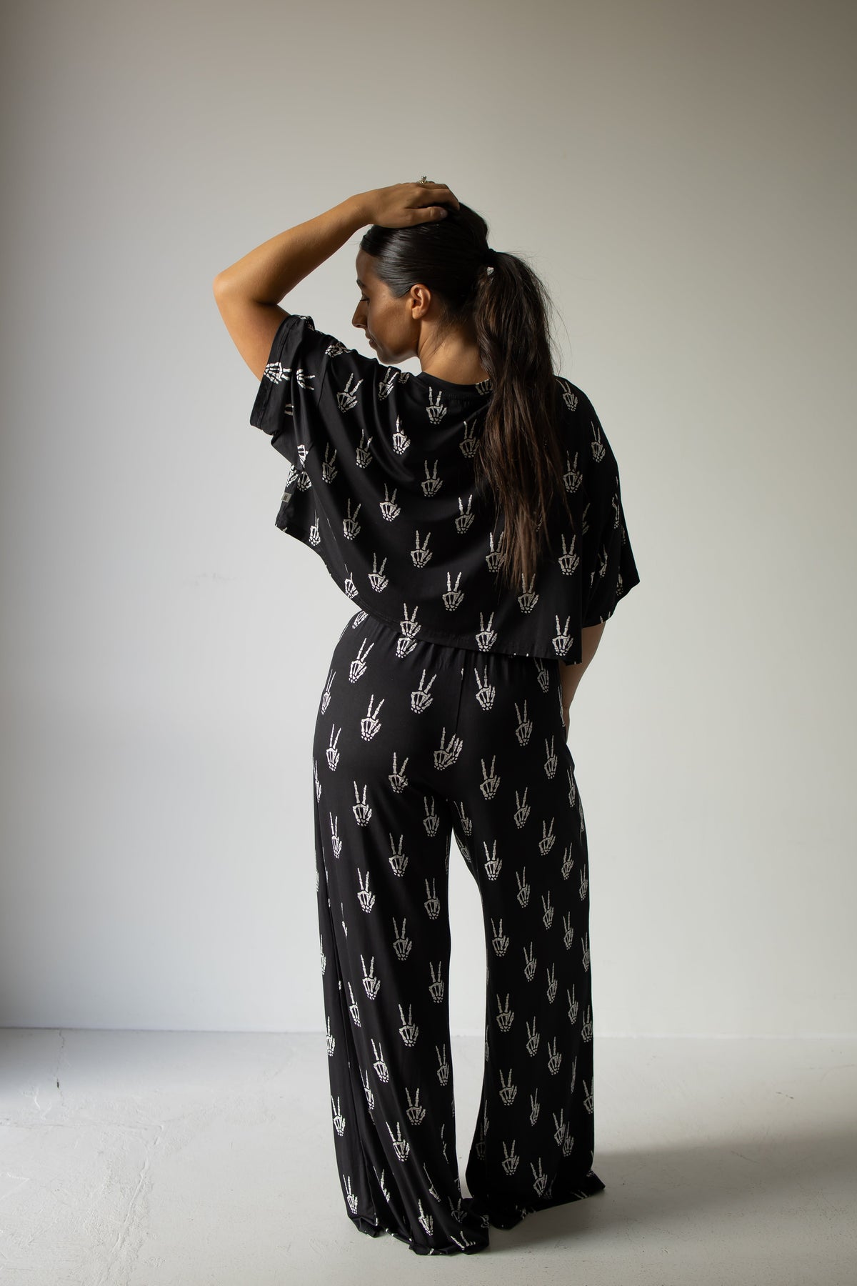 PRE- ORDER ships October 9th | Women's Bamboo Crop Tee Lounge Set | Midnight Skelly forever french baby